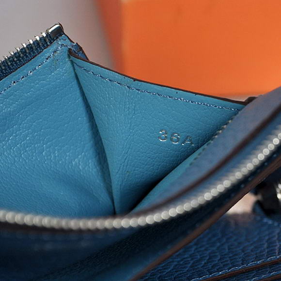 1:1 Quality Hermes Zipper Cards Wallet Togo Leather A908 Blue Replica - Click Image to Close